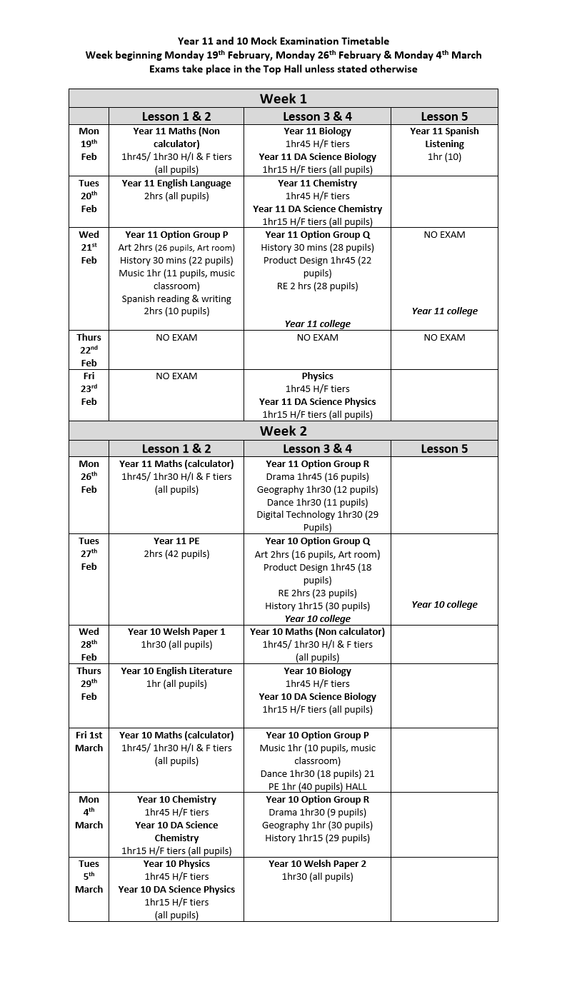 Exam Information 2023/24 - Ysgol Bryn Alyn